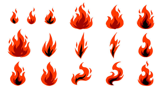 Flames are burning brightly in a collection of fire icons.