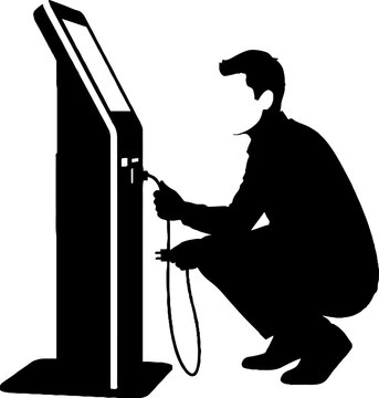 Man using an ATM machine for banking transactions.