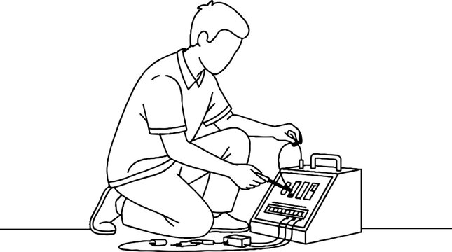 Man working with tools on open toolbox.