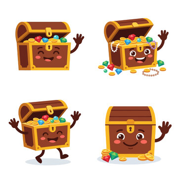 Cartoon treasure chest with jewels.