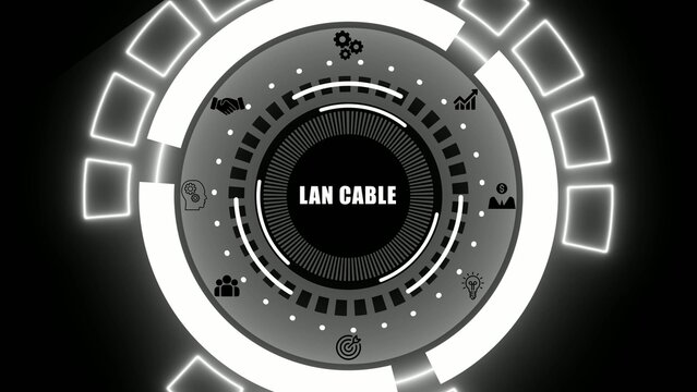 Lan cable with and neon light effect on black background