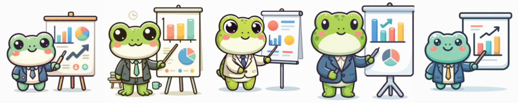 Vector of a cute cartoon frog character giving a presentation