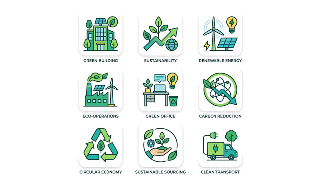 Environmental sustainability and green technology icon set