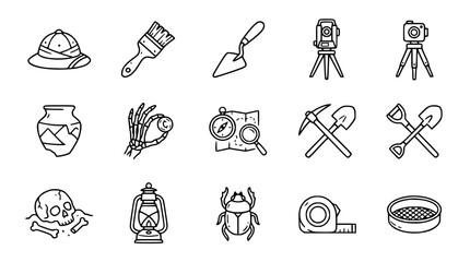 Fototapeta premium Archaeology Icons Set: Tools, Artifacts, and Discoveries - Vector Line Art