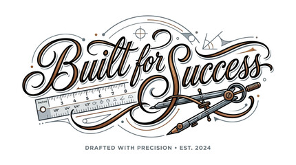 Obraz premium Built for Success Typography with Architectural Tools Illustration.