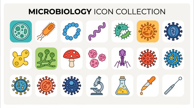 Microbiology Icon Collection Various Germs.