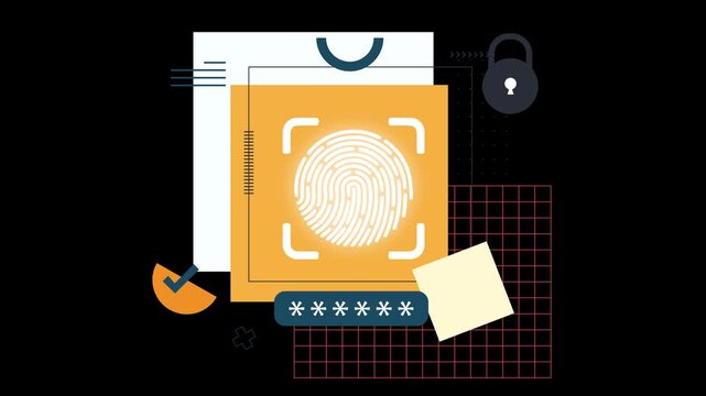 Biometric authentication security. password user identity protection with fingerprint scan seamless loop 2D motion graphic flat clean minimal style trends dynamic transitions