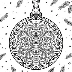 Naklejka premium Christmas ornament mandala illustration black and white