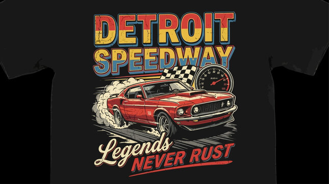 Collection of ten vintage automotive racing graphic design slogan classic car illustrations featuring nostalgic typography and muscle vehicle emblems for apparel and poster prints