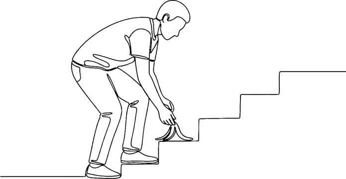 Man cleaning stairs with vacuum cleaner illustration.