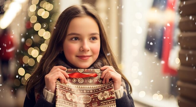 Young girl in festive holiday costume indoors.