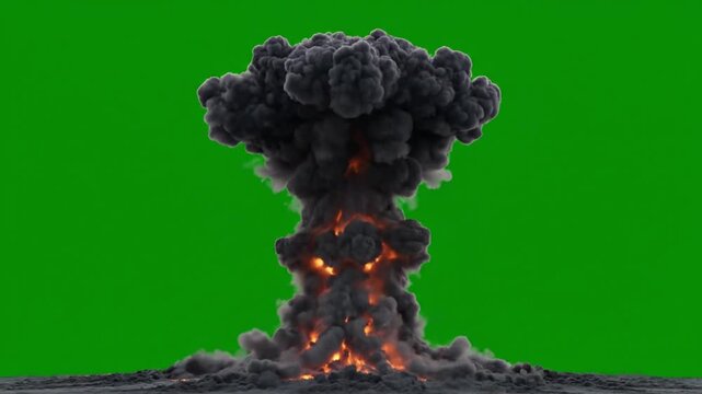 3D Nuclear Explosion Mushroom Cloud on Green Screen | Atomic Blast VFX Animation