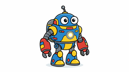 Obraz premium A cheerful blue and yellow robot with red arms and a white background