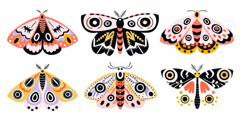 Collection Of Stylized Moths And Butterflies Vector Illustration © Prince