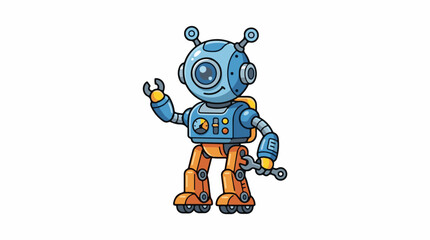 Fototapeta premium A blue and orange robot with a wrench in each hand