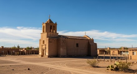 Fototapeta premium Historic Adobe Church and Buildings Complex.