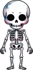 Cute cartoon human skeleton, character, illustration with skeleton, creature