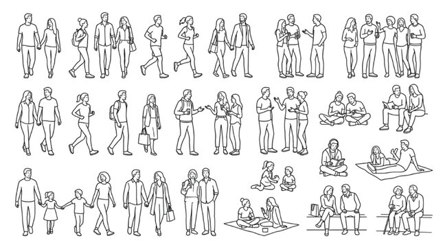 Interior layout and architectural cross section of people performing outdoor park activities and jogging scale figures