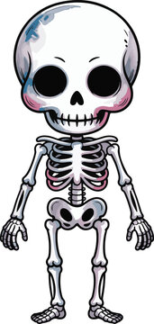 Cute cartoon human skeleton, character, illustration with skeleton, creature