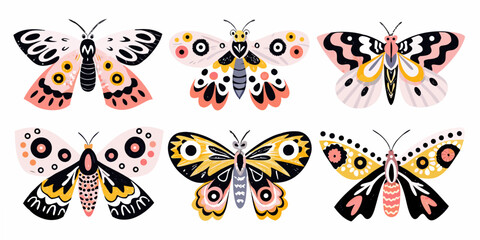 Collection Of Stylized Moths And Butterflies Vector Illustration © Sukla