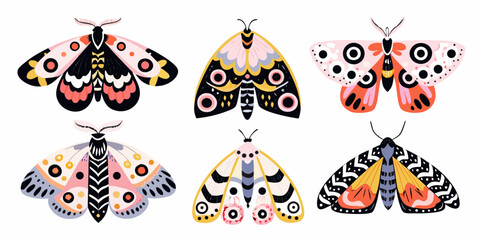 Moths And Butterflies Collection Colorful Vector Illustration On White Background © Sukla