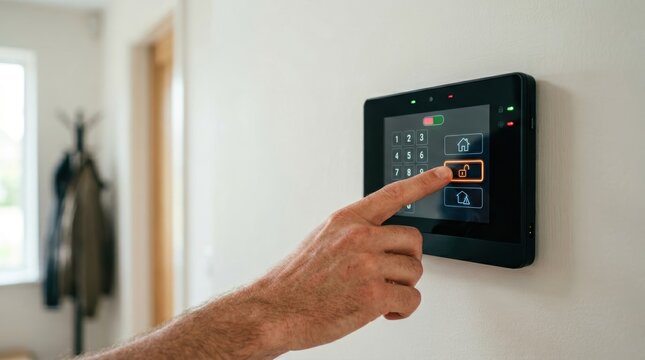Hand unlocking smart home security alarm system panel