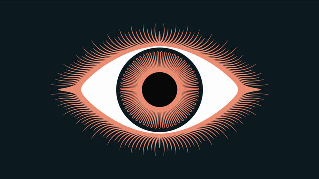 Stylized artistic illustration of a human eye with intricate iris patterns and long eyelashes set against a dark contrasting background.