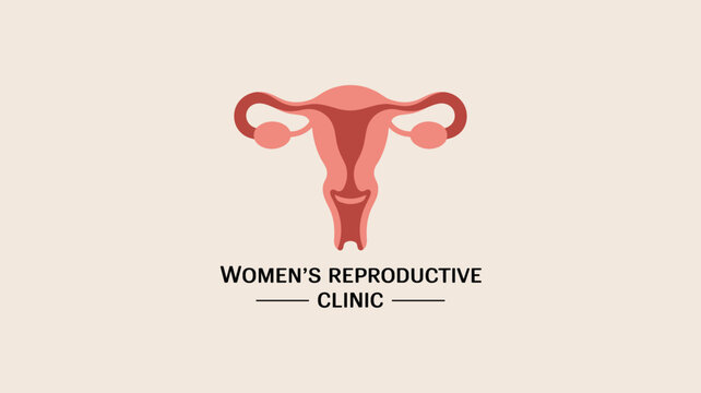 Logo for a women's reproductive clinic featuring a simplified anatomical diagram of the uterus and ovaries on a clean background.