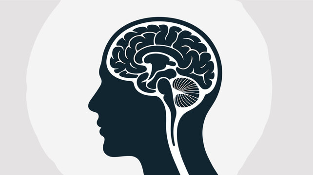 Profile of a human head containing a detailed brain silhouette against a light background for cognitive and neurological concepts.