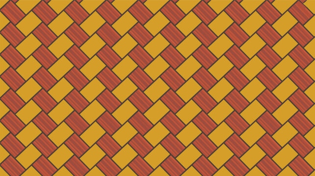 Seamless geometric pattern of interlocking orange and yellow rectangular tiles for paving, flooring, and background design textures.