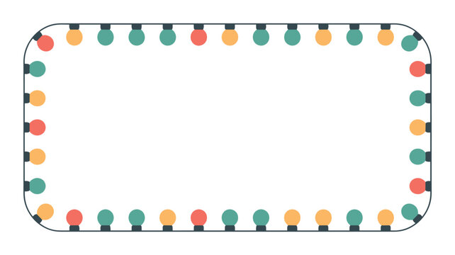 Festive border design composed of colorful hanging light bulbs in orange, red, and green tones on a white background for celebration themes.