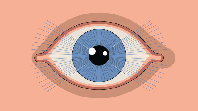 Detailed illustration of a human eye with a bright blue iris and black pupil capturing a realistic close-up view of vision.