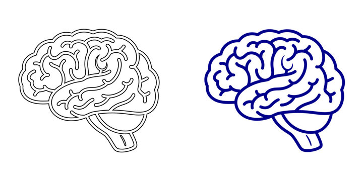 Minimalist Human Brain Side View Vector Line Art Icon Isolated on White Background