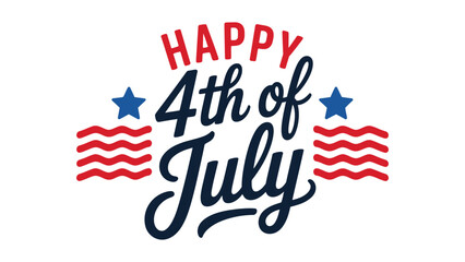 happy 4th of july patriotic typography badge with stars and decorative stripes, american independence day celebration vector lettering design isolated © Clipzax