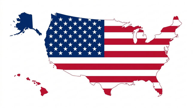 United States of America map with American flag pattern