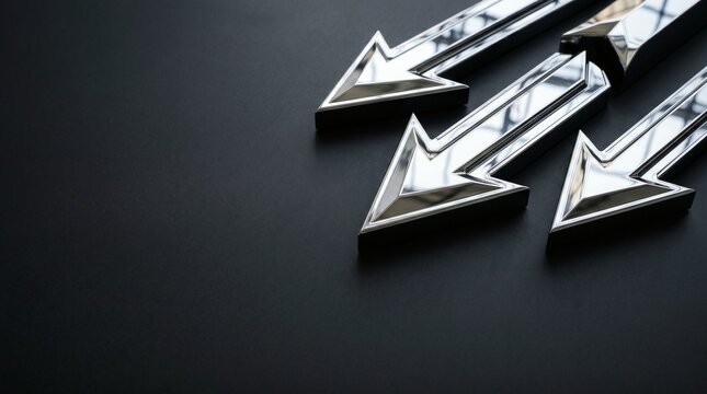 Metallic Chrome Arrows Pointing Downward on Dark Textured Background
