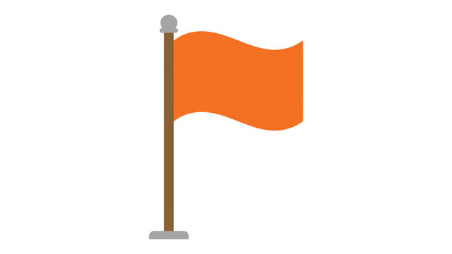 Flag with an orange fabric is displayed on a thin metal pole standing against a plain white background.