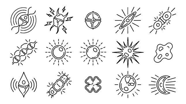 Hand Drawn Microscopic Organisms and Bacteria Cell Icons Set.