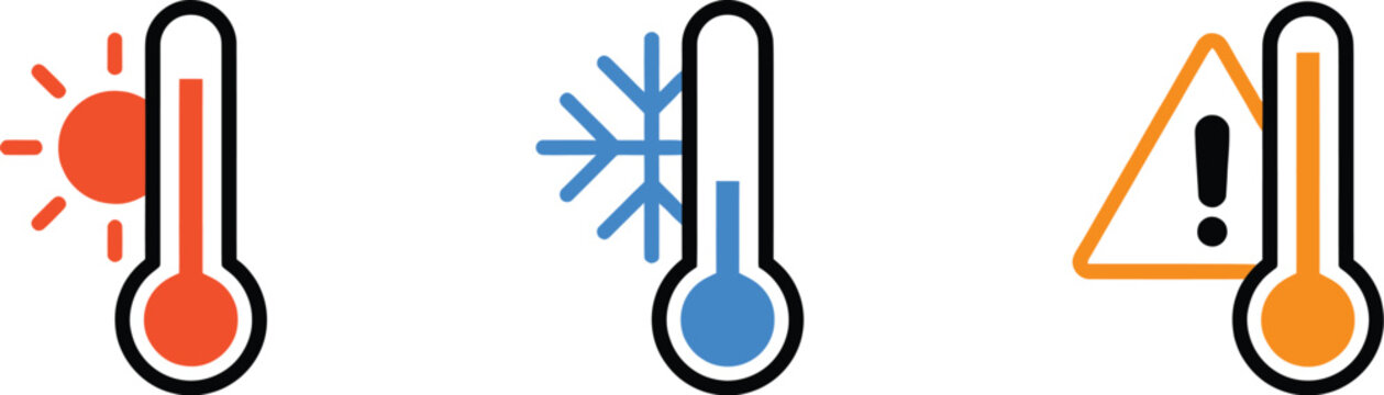 Cold and hot icon vector. temperature illustration sign. thermometer symbol. Hot and cold icon vector set featuring fire and snowflake symbols. Thermometer with sun and snowflake icon.