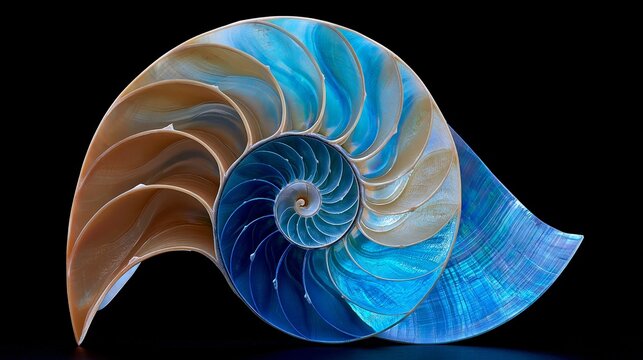 Blue Nautilus Spiral Macro Closeup