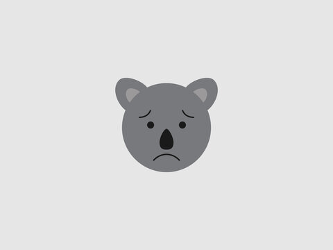 A simple illustration of a grey koala emoji with downturned eyebrows and a frowning mouth
