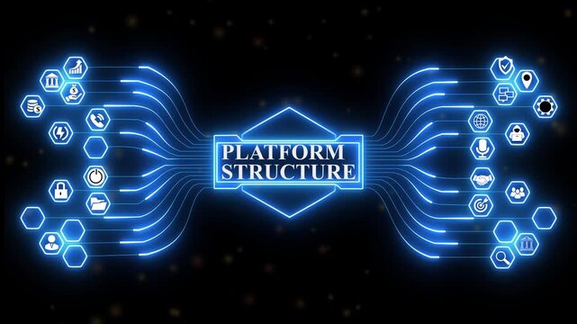 Enterprise analytics dashboard powered by Platform Structure interface with secure infrastructure monitoring and advanced digital integratio, 4k animation.