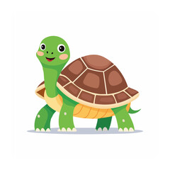 Obraz premium Cute cartoon turtle with green shell and brown carapace