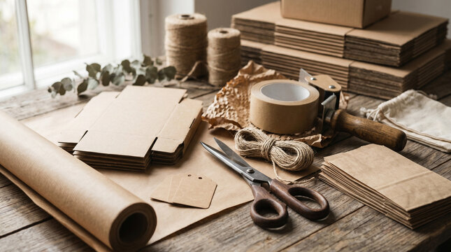 Brown paper packaging and shipping supplies
