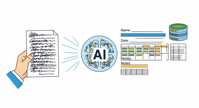 Artificial intelligence transforming handwritten documents into structured data for analysis and organization
