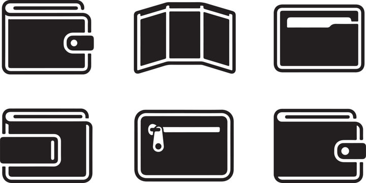 Flat line icons set of different wallet types and money holders Vector