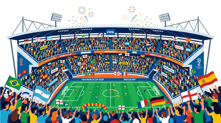 Soccer Field Stadium Vector Illustration with Audience Stands © NiteOwl