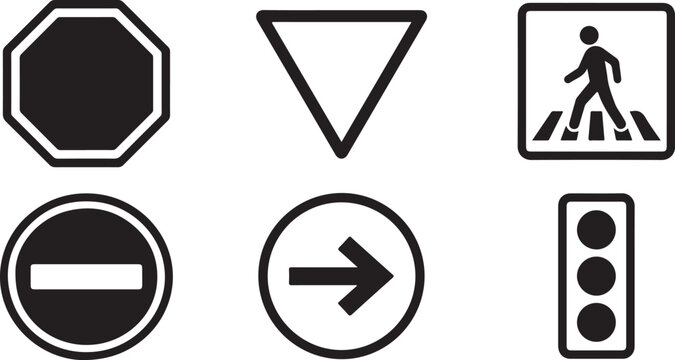 Set of six road traffic and pedestrian warning vector icons Vector