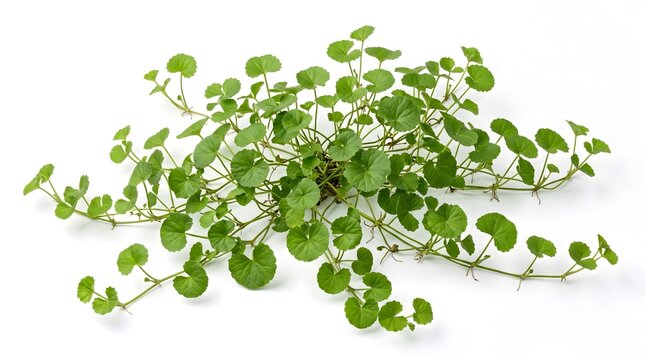 Wild Gotu Kola Plant Cluster with Runners, Centella Asiatica Natural Botanical Stock Photo on White Background