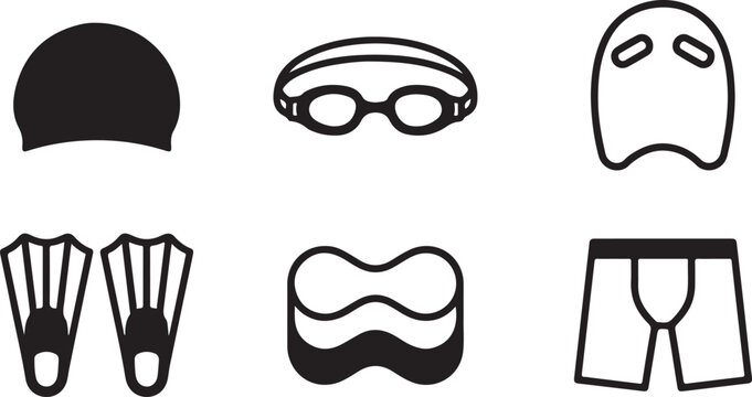 Black and white swimming gear icon set Vector